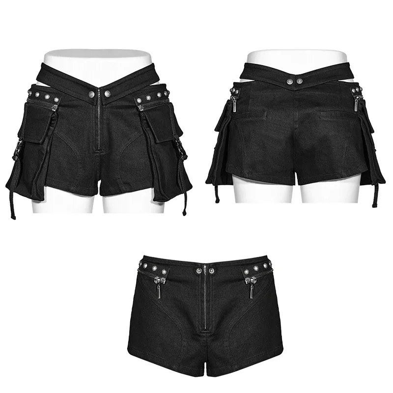 PUNK RAVE Women's Punk Low-waisted Shorts Detachable Belt