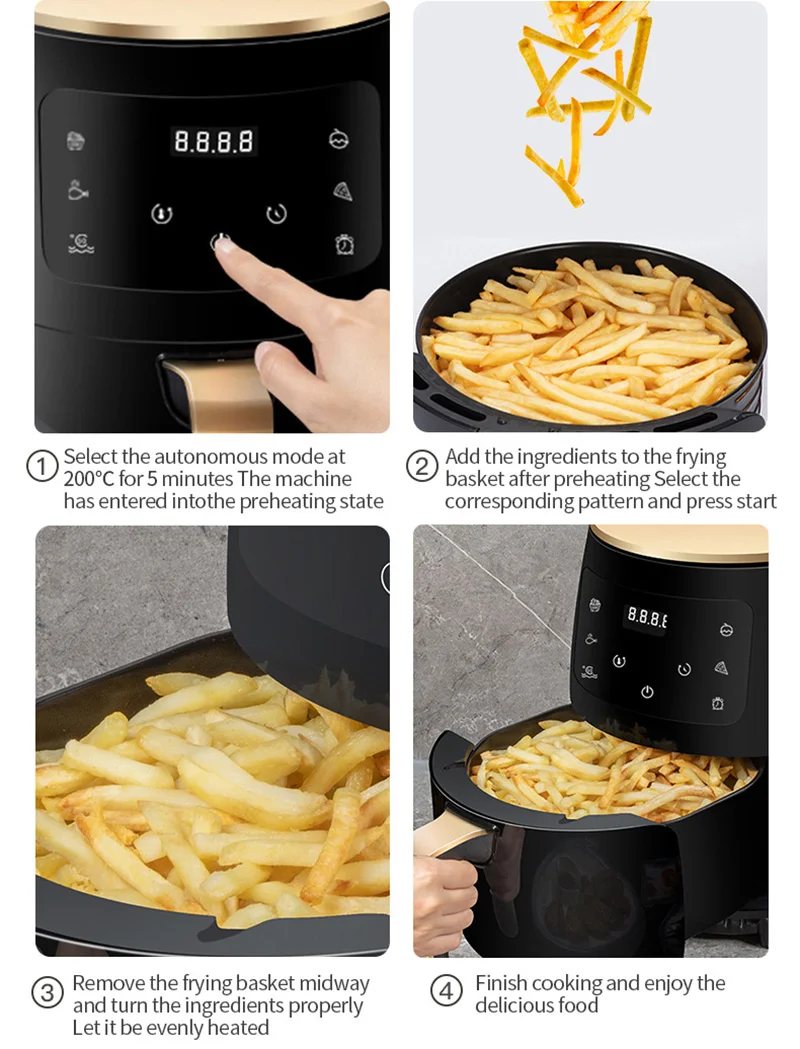 WETIE Air Fryer: 4QT 1400W, 5-in-1, 176°F-400ºF, Overheat Protection, Easy  Clean