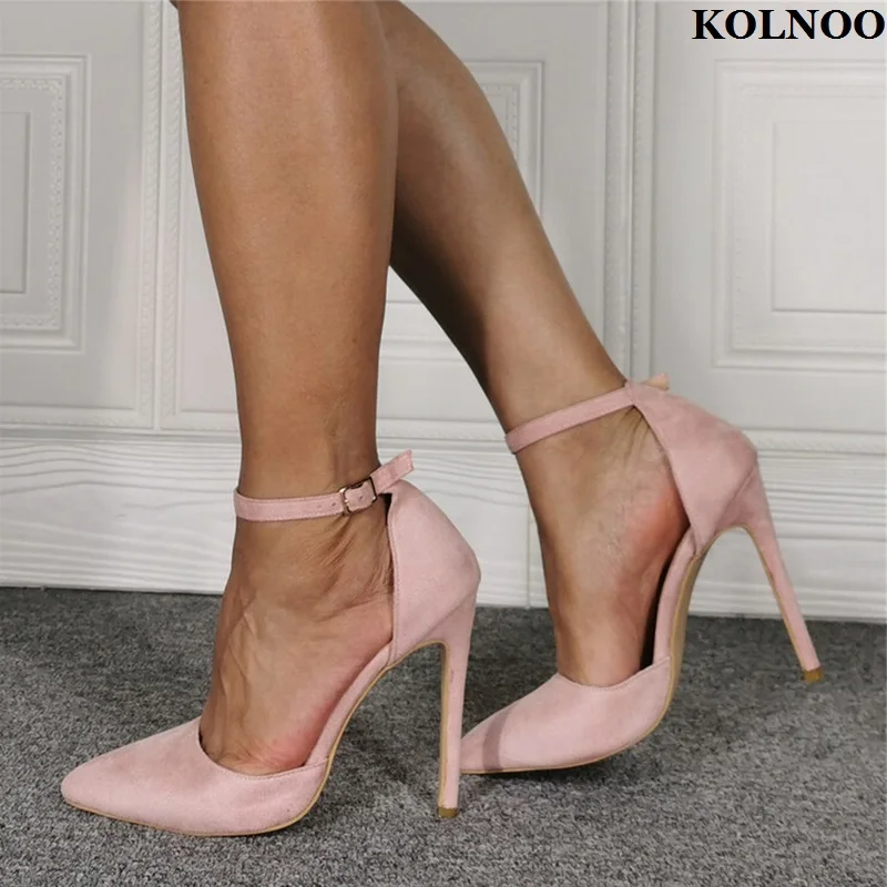 

Kolnoo New Real Pictures Handmade Ladies High Heels Pumps D'orsay Style Buckle Strap Kid-suede Evening Party Fashion Court Shoes