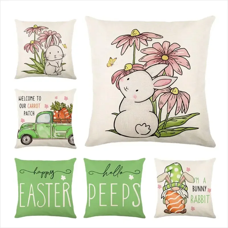 

2023 Easter Cartoon Dwarf Rabbit Pillowcase Rabbit Ear Bunny 18x18 Inches Cushion Cover Cute Animal Square Home Decoration E1510