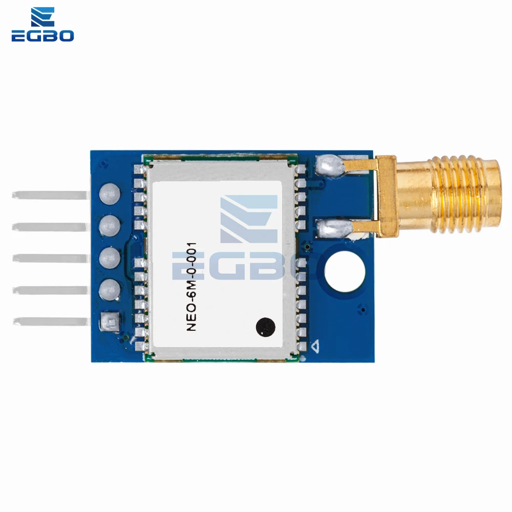 Premier plan du module GPS NEO-6M NEO-7M NEO-8N avec antenne, montrant les broches et le chipset.