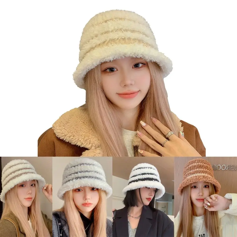 

Cold-proof Autumn Winter Plush Hat Wide Brim Bowler Fedora Hats Warm Fashion Bucket Hat Thicken Beanie Basin Cap Indoor Outdoor