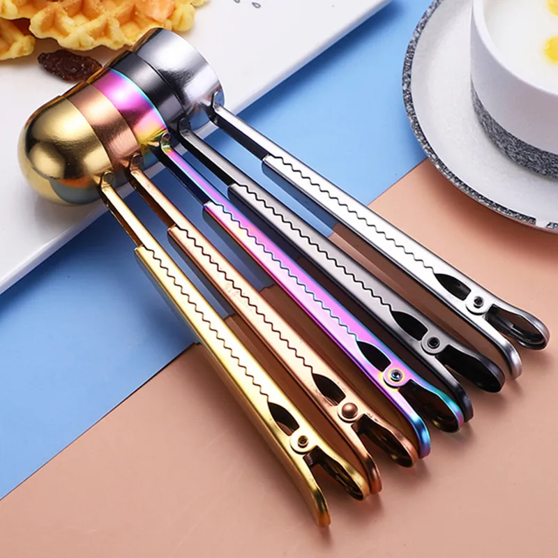 Stainless Steel Nordic Style Coffee Cereal Coffee Bean Spoons Multi-function Sealing Fresh Keeping Clip Kitchen Accessories Tool