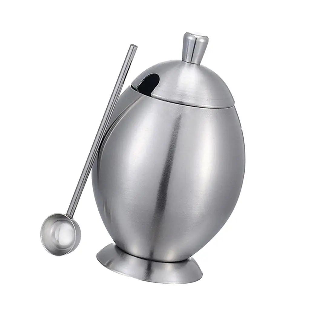 Sugar Bowl, Pepper Salt Dispenser, Seasoning Bowl, Spices Stainless Steel Sugar Bowl with Lid and Spoon, 400ml, Silver