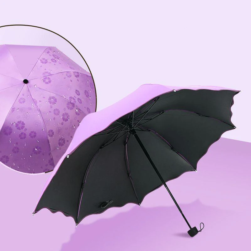 Red leaf Portable Manual Folding Umbrella Flowering Umbrella in Water Black Glue Coated Light Weight UV