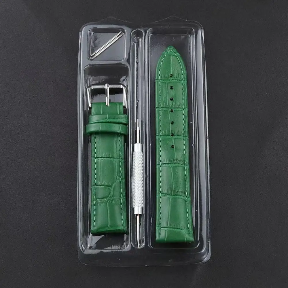 Premium Genuine Leather Watch Strap in Green, Purple, and Blue with Gift Box