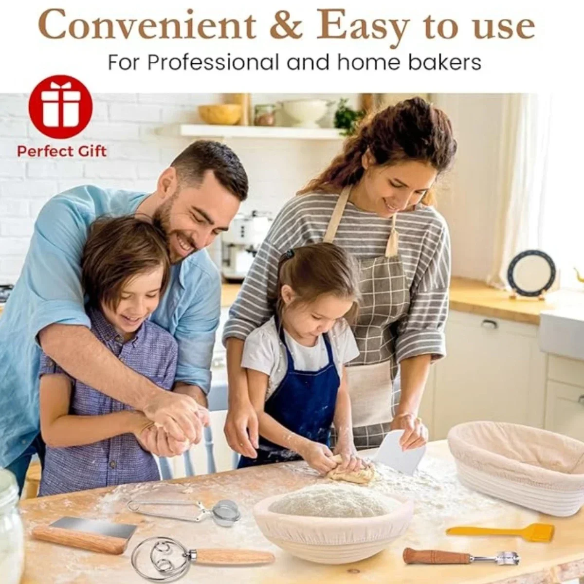 Kit Completo Per Pane A Lievitazione Naturale Ezy Breezy – Cestini Banneton, Barattolo, Frusta E EBook