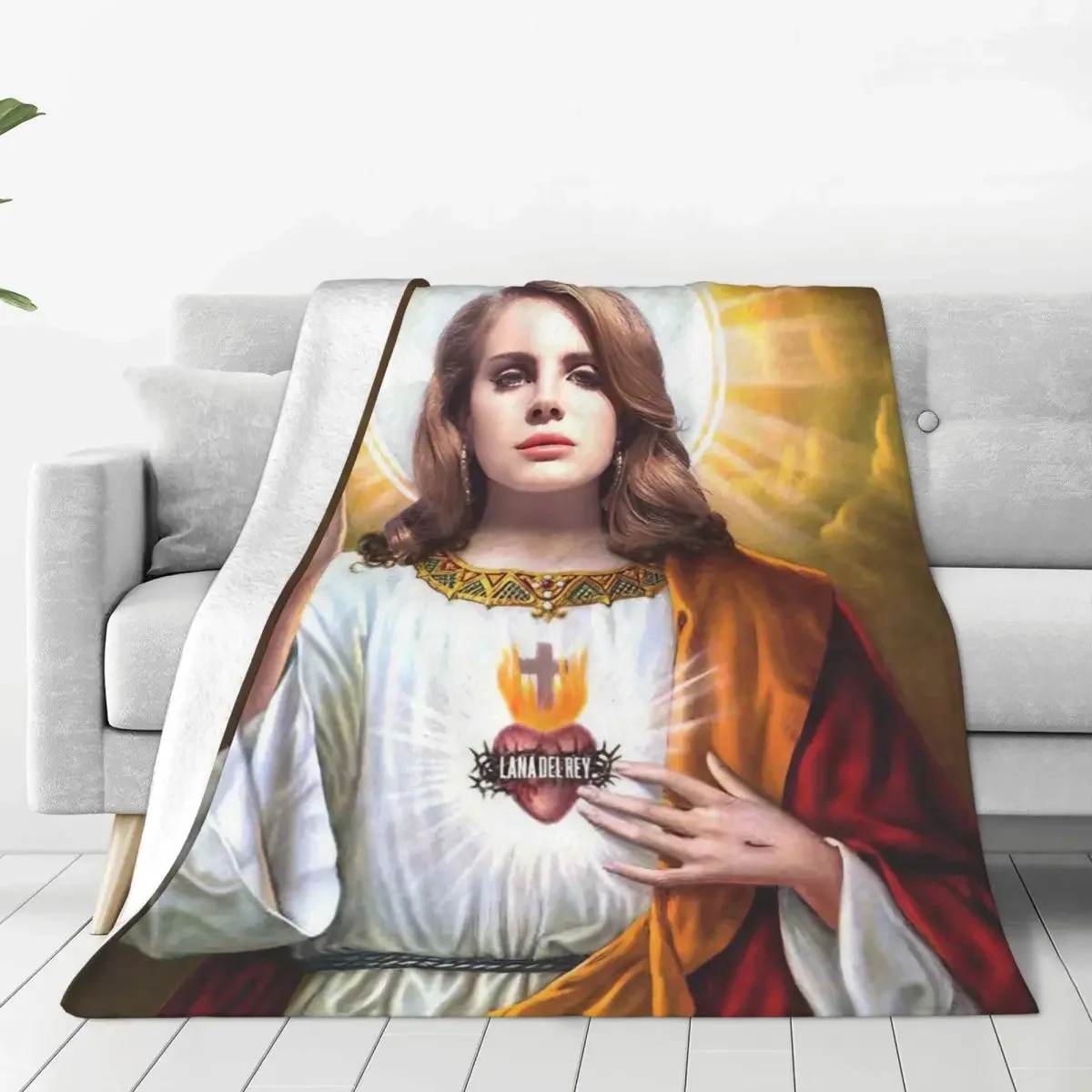 

Lana Del Rey Jesus Knitted Blanket Music Singer Flannel Throw Blankets Summer Air Conditioning Decoration Soft Warm Bedspreads