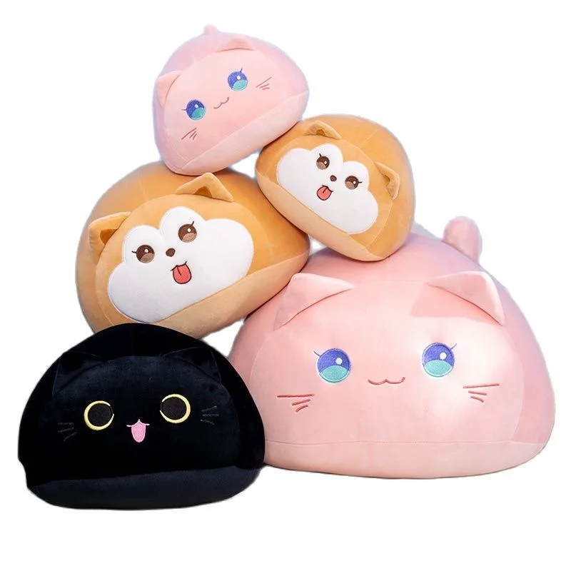 Cartoon Soft Round Ball Black Cat Plush Throw Pillows Toy Lovely Stuffed Shiba Inu Dog Plushies Cushion Kawaii Soft Kids Toys 500pcs roll warning stickers for kids gift wrapping seals black and white lovely extreme happiness warning self adhesive sticker