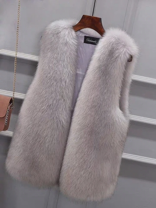 womens long black puffer coat Autumn and Winter 2021 New Imitation Fox Fur Grass Vest Women's Middle Long Coat Imitation Fur Fur Vest Shoulder White black puffer Coats & Jackets