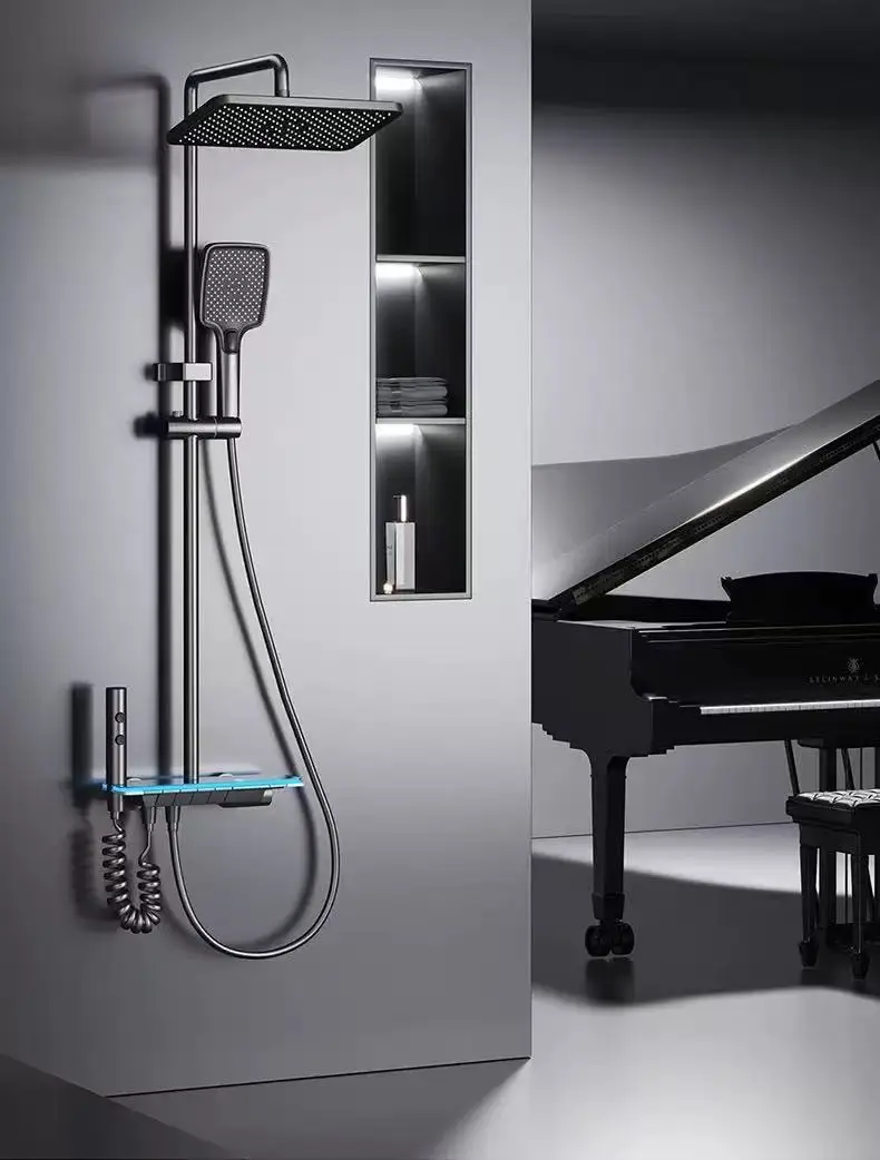 ชุดฝักบัวดิจิตอลอุณหภูมิคงที่อัจฉริยะ แรงดันอากาศ ท่อน้ำทองแดงเต็มรูปแบบพร้อมช่องจ่ายน้ำ 4 ฟังก์ชั่น 1