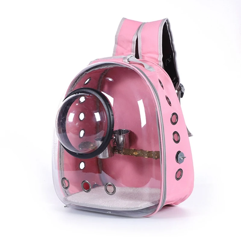 Parrot Backpack for Carrier with Portable Bird Feeder Cups Travel Cage Breathable Transparent Space with Panoram