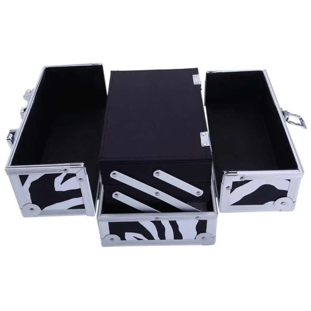 SM-2176  Zebra Aluminum Makeup Train Case Jewelry Box Cosmetic Organizer with Mirror - 9x6x6 3