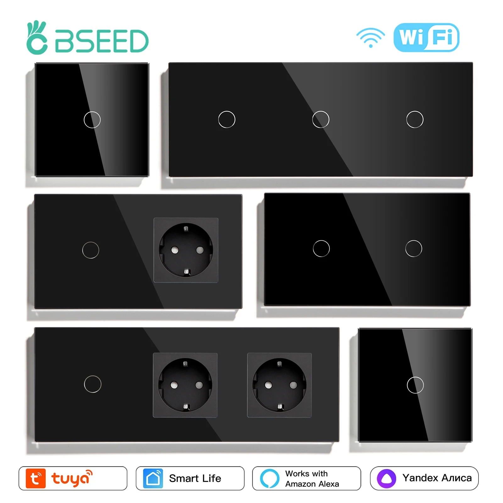 BSEED Wifi 1/2/3 Gang สวิทช์ไฟ Touch Sensor สวิทช์กระจก Tuya Smart Life Alexa Control Plus EU ซ็อกเก็ตต้องการ Neutral Wire 1