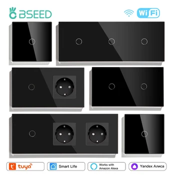 BSEED Wifi 1/2/3 Gang สวิทช์ไฟ Touch Sensor สวิทช์กระจก Tuya Smart Life Alexa Control Plus EU ซ็อกเก็ตต้องการ Neutral Wire 1
