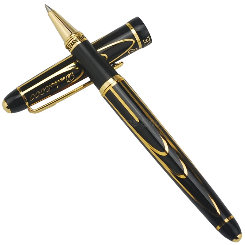 duke-exquisite-pioneer-14k-8k-gold-roller-ball-pen-advanced-chromed-golden-black-lines-fine-point-05mm-collection-pen