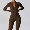 Women's Jumpsuits One-Piece Suit Zipper Long Sleeved Yoga Set Gym Push Up Workout Clothes Fitness Bodysuit Sportswear Tracksuit 5