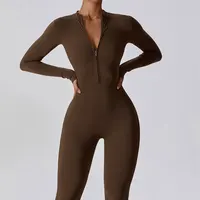 Combinaisons pour femmes, combinaison une pièce avec fermeture éclair, manches longues, ensemble de Yoga, vêtements d'entraînement Push Up, Fitness, body, vêtements de sport, survêtement 5