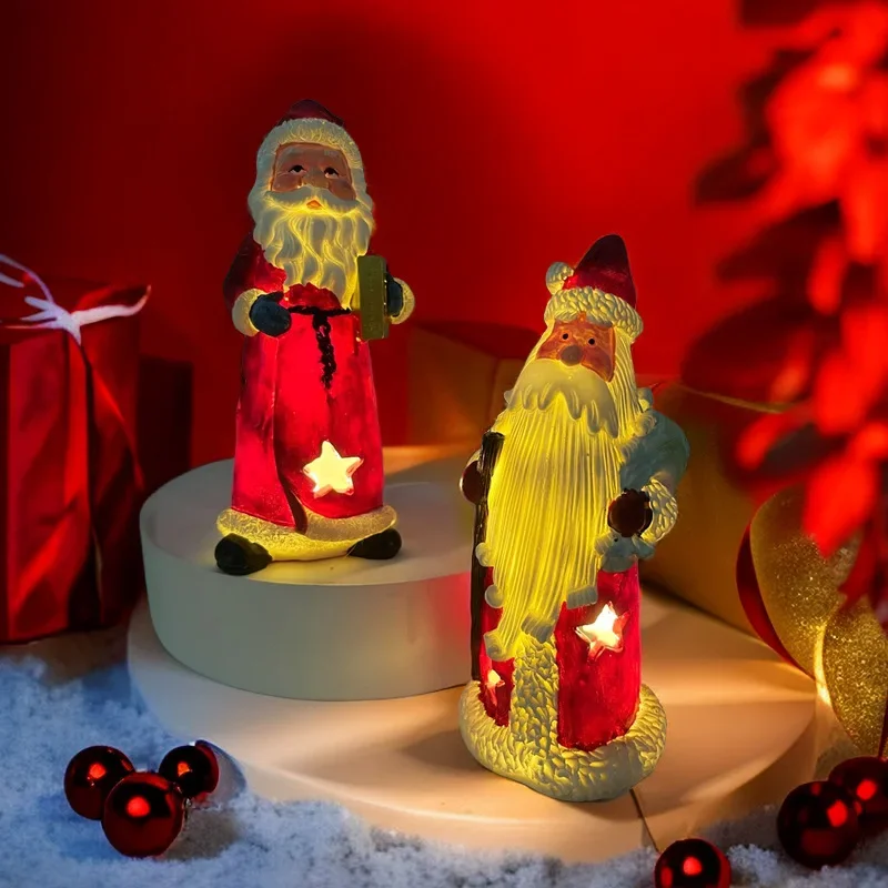 

New Santa Claus LED Nightlight Decoration Creative Home Desktop Resin Crafts Holiday Party Scene Atmosphere Decorative Gifts