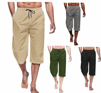 Capris da uomo di vendita caldo transfrontaliero casual leggero capris con coulisse in vita elastica tasca per cintura da yoga da spiaggia 1