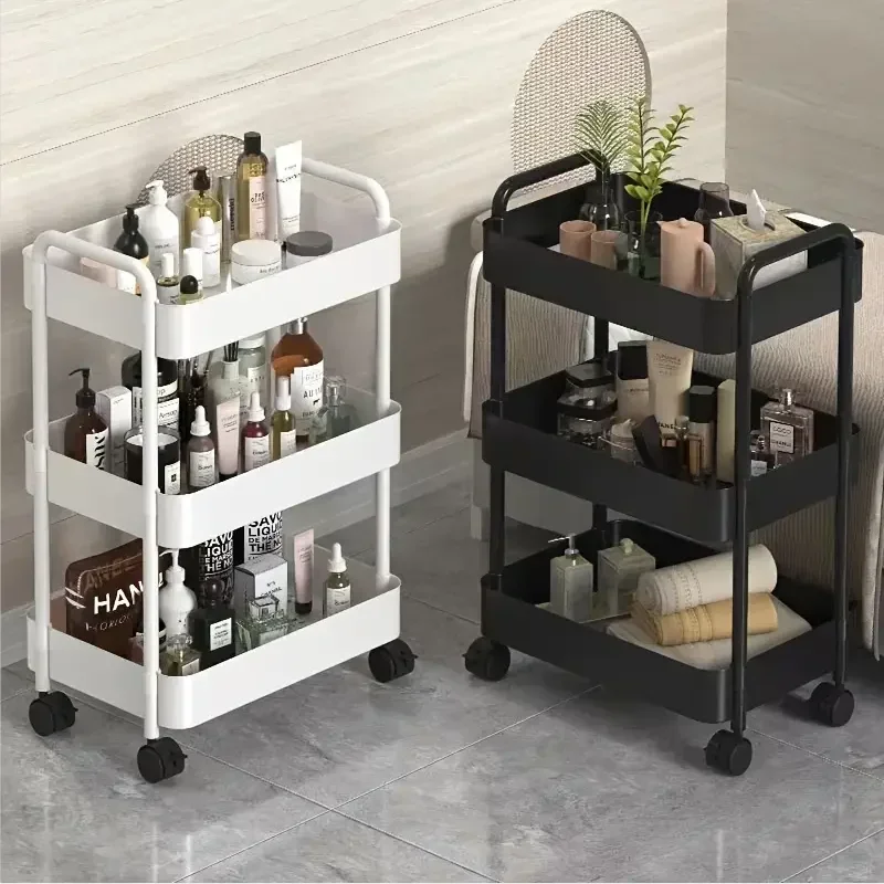 Storage Cart 3-Layer Rolling Plastic Storage Cart Armrests Space-Efficient Multi-Room Organizer Matte Finish 1 PC