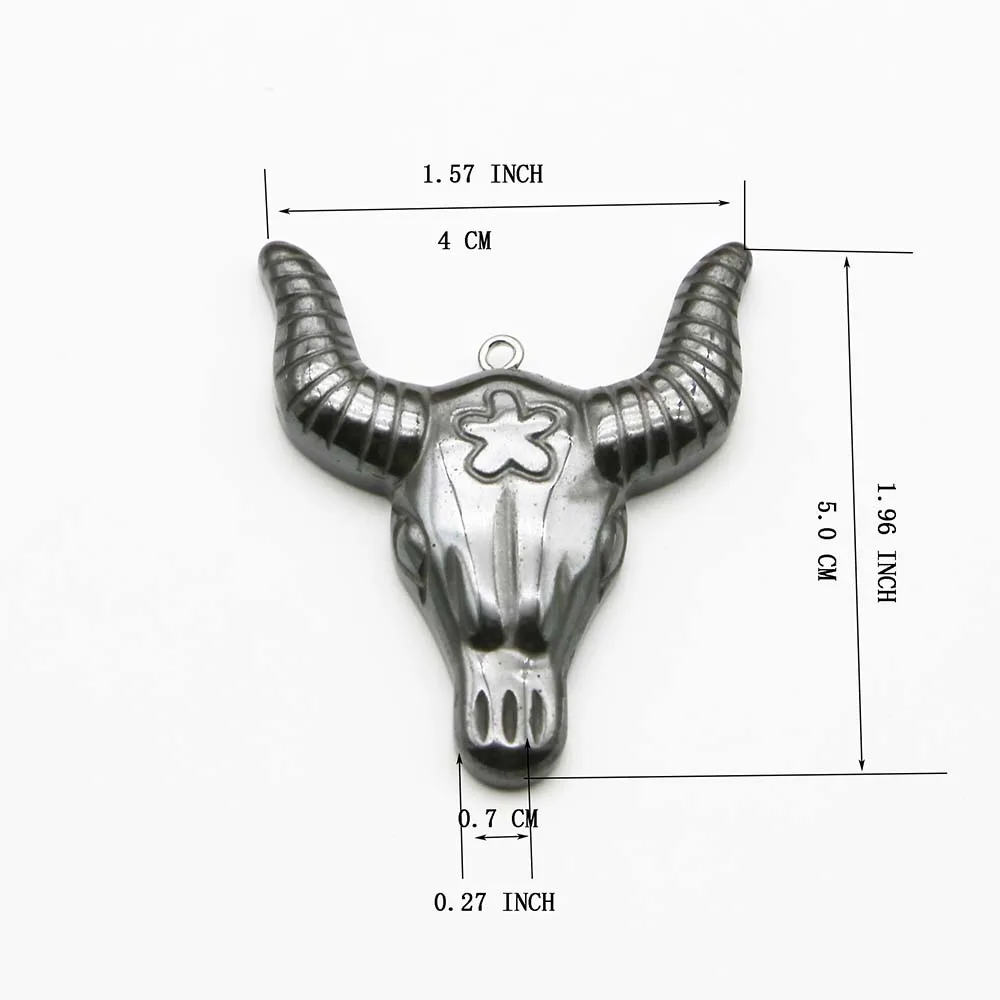 Natural  Black Gall Stone Hematite Ox Head Necklace Pendants Mineral Healing Charms DIY Jewelry Gift Accessories Wholesale 12Pcs