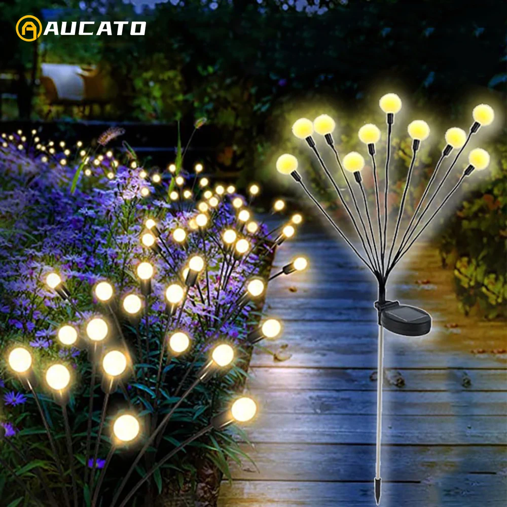 

Solar Firefly Lights Outdoor Waterproof Led Garden Lawn Lamp Swing By Wind Sunlight Powered Landscape Courtyard Patio Decoration