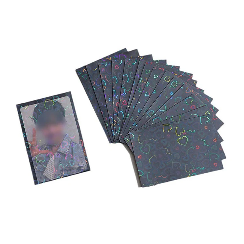 50pcs Kpop Card Sleeves 61x91mm 20C Heart Bling Holder for Holo Postcards Top Load Films Photocard Game Cards Protector kpop card sleeves
