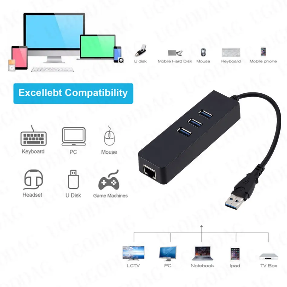 Adaptador Ethernet Portas Usb 3.0 Hub Usb para Rj45 Lan Placa de Rede para Macbook Mac Desktop Usb3.0 10 100mbps - Imagem 4