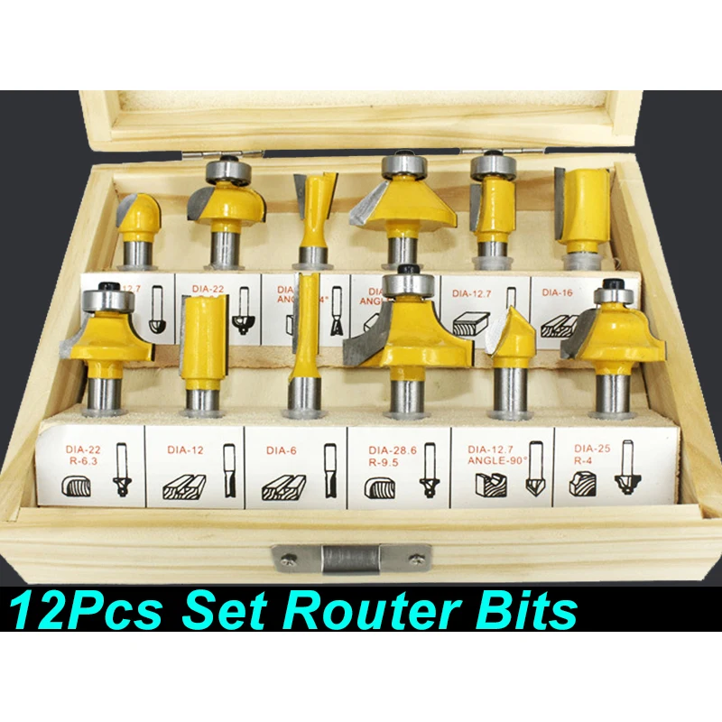 

12Pcs Set Milling Cutters Router Bits Trimming Chamfering Grooving Woodworking Kit 8mm Mortise Tenon Cutting Tools Combination