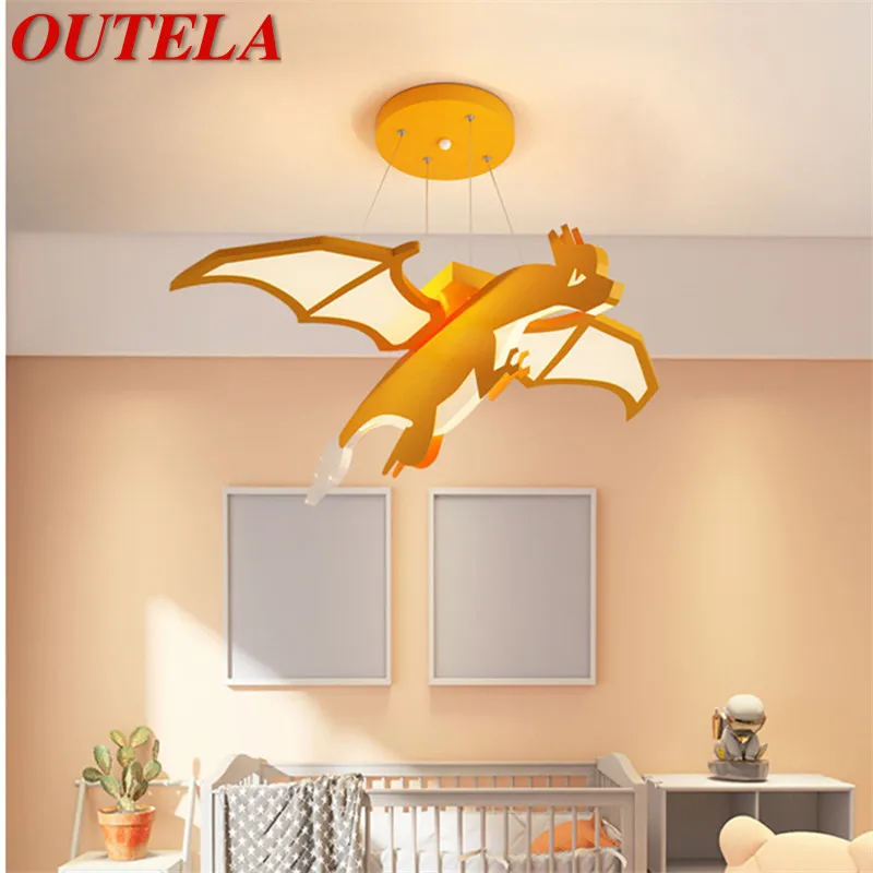

OUTELA Children's Dinosaur Pendant Lamp LED Creative Orange Cartoon Light For Kids Room Kindergarten Dimmable Remote Control