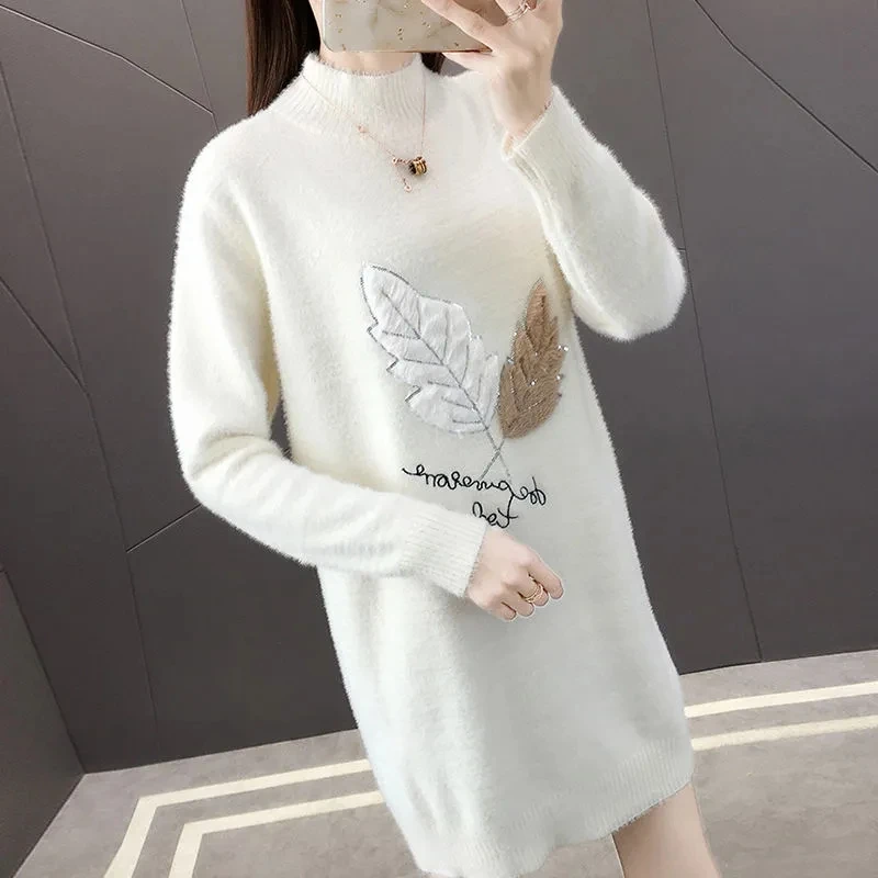 

Anti-Mink Velvet Sweater Jacket Women Outside Wear Autumn Winter 2023 New Fashion Loose Long-Sleeved Warm Bottoming Shirt Dress