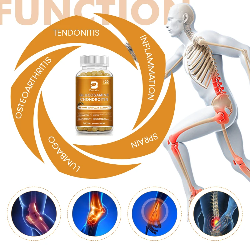 Glucosamine Chondroitin Bee Venom Extract Capsules for Joint & Knee Health No Pain Discomfort of Bones and Joint