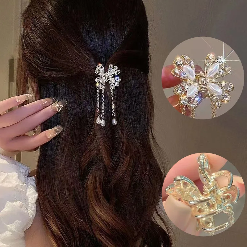 

Butterfly Small Grab Clip Tassel Rhinoceros Hair Claws Imitation Pearl Back Head Styling Tools Accessories HA2525