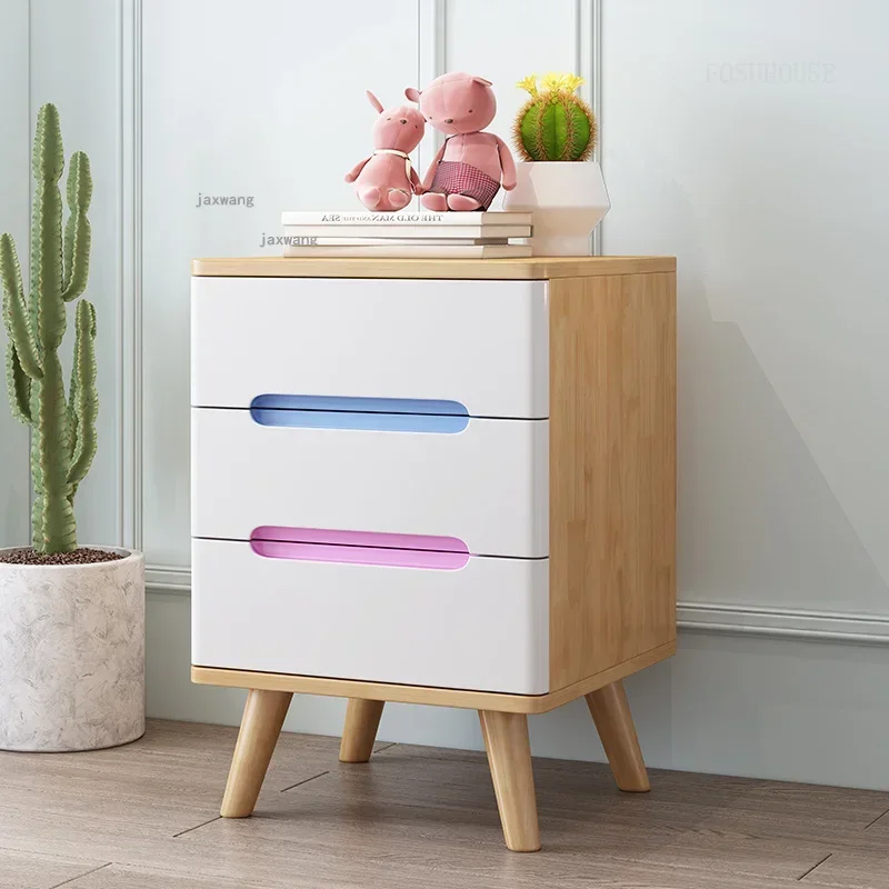 Nordic Solid Wood Apartment Children's Bedside Tables Bedroom Living Room Locker Simple Dormitory Study Kids Storage Cabinets H