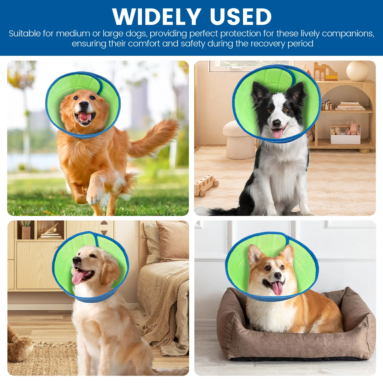 2Pcs Dog Cone Collar Polyester Adjustable Neck Recovery Collar Comfortable Breathable Dog Protection Cone Pet Supplies Accessory