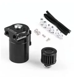 Universal Baffled Aluminum Oil Catch Can Reservoir Tank with Mini Breather Filter and Oil Dipstick (Black)