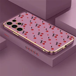 Fashion Cherry Bow Pattern Plating Silicone Phone Case - S24 5G (Purple - 686)