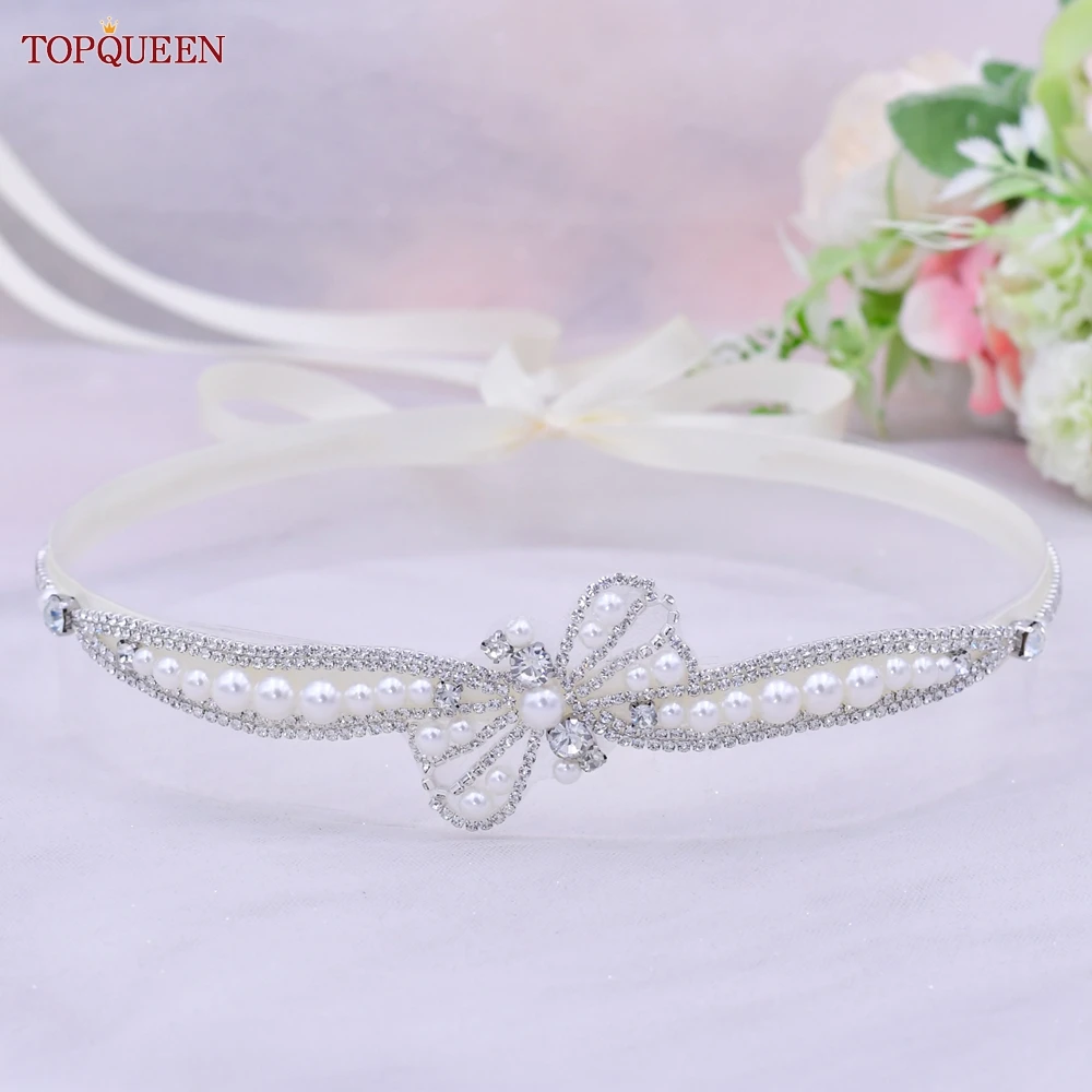 

TOPQUEEN S97 Bridal Wedding Dress Belt Crystal Bridesmaids Pearls Ribbon Sash Women Party Evening Gown Applique Sparkly Elegant