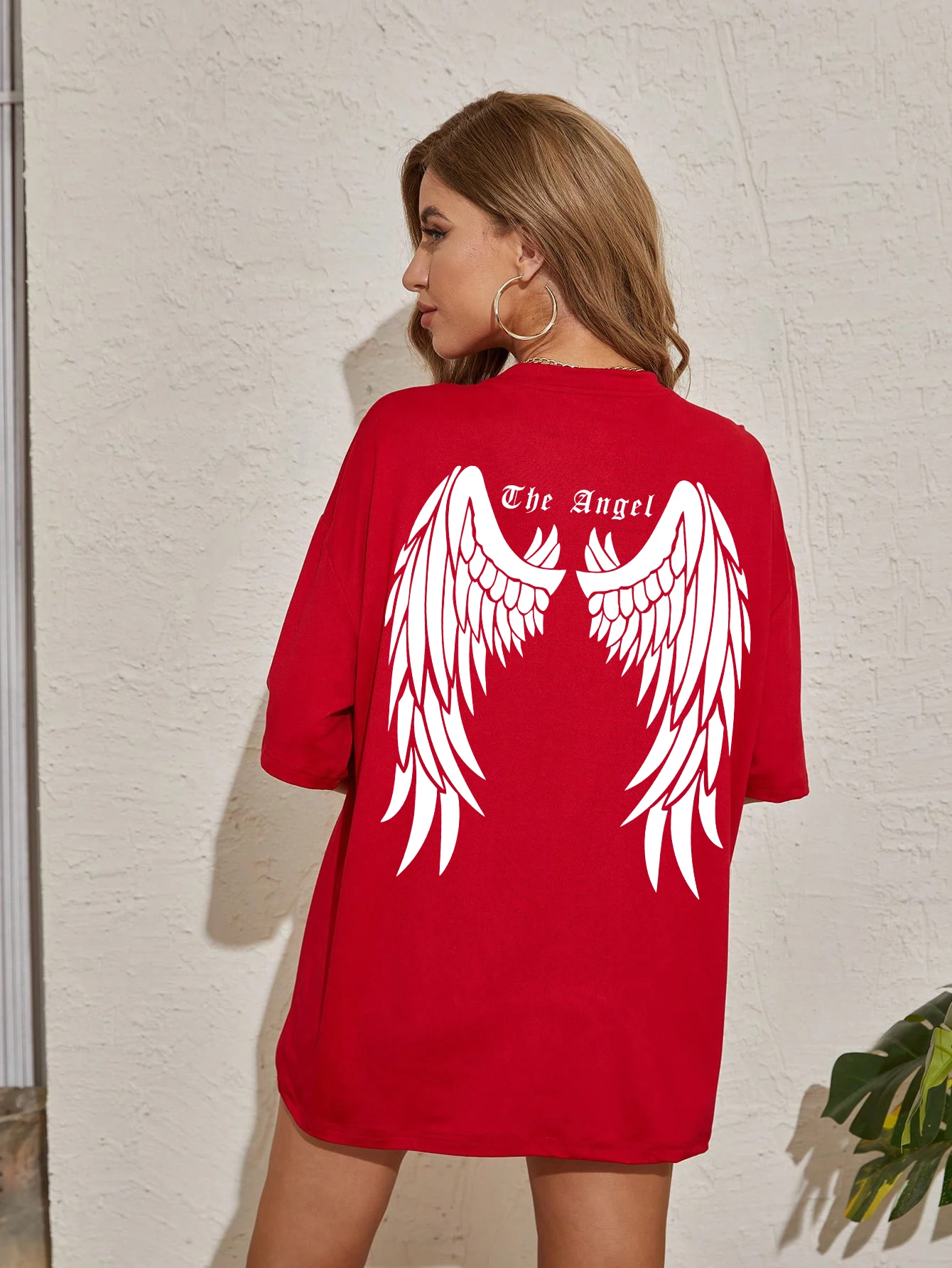 Dark Angel Wing Graphic Printed Oversized Cotton T-Shirt