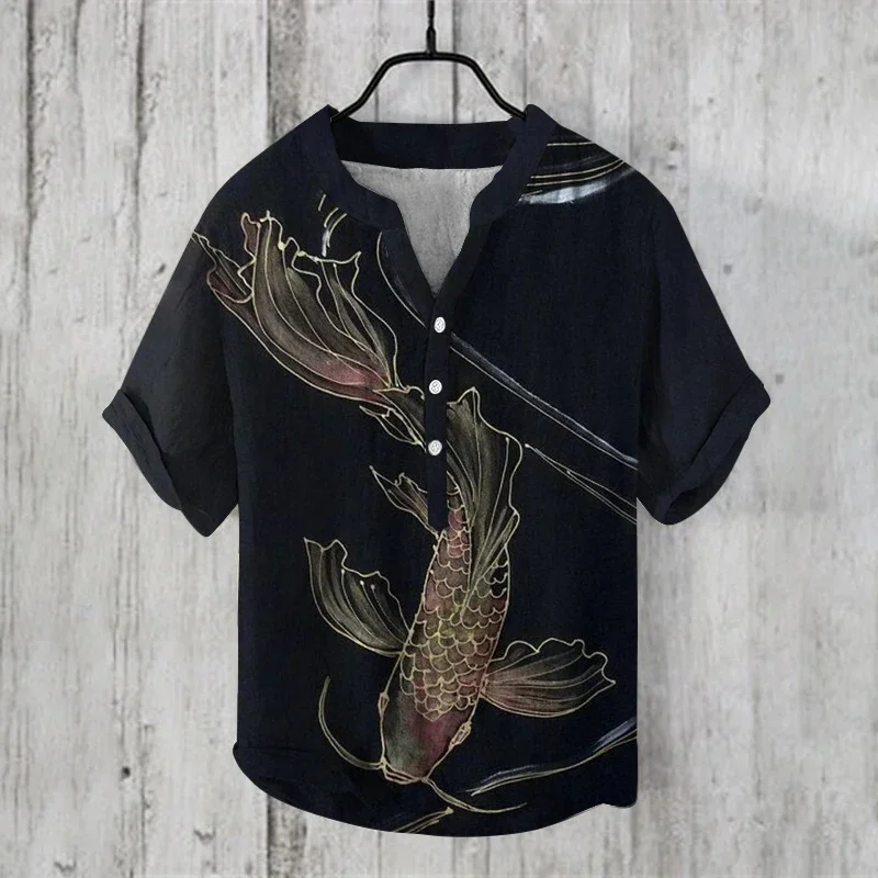 

Men's shirts three-breasted shirt fish hot sale 3D digital printing casual short-sleeved shirt Harajuku shirt