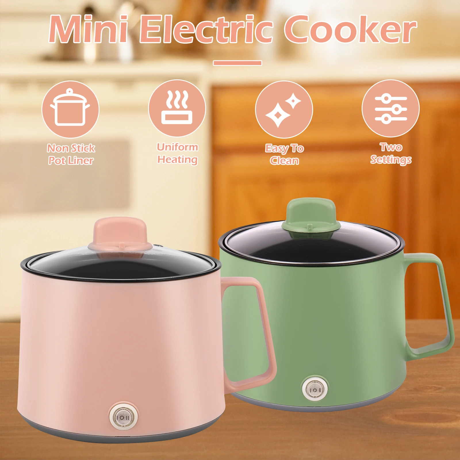 

Electric Hot Pot 52oz Mini Electric Cooker 2 Gear Rapid Noodles Cooker Non-Stick Electric Noodles Pot Portable Hot Pot Cooker