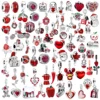 Hot Sale Red Series Heart Beating Maple leaves Flower Safety Charms Beads Fit Original 925 Sterling Silver Bracelet DIY Jewelry 1