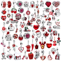 Hot Sale Red Series Heart Beating Maple leaves Flower Safety Charms Beads Fit Original 925 Sterling Silver Bracelet DIY Jewelry 1