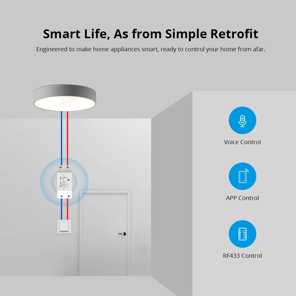 SONOFF BASIC R2 Smart Home Controller Module Voice Control Sync Status Home Assistant Google Home Smart Scene via eWeLink APP 4