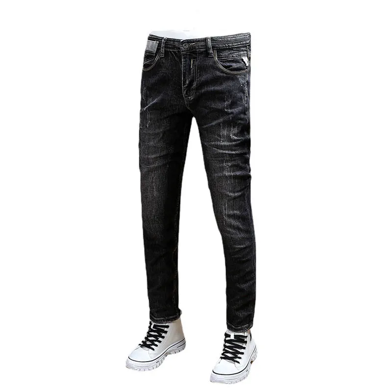 Fashion Designer Men Jeans Retro Black Gray Elastic Slim Fit Ripped Jeans Men Stretch Trousers Vintage Casual Denim Pants Hombre