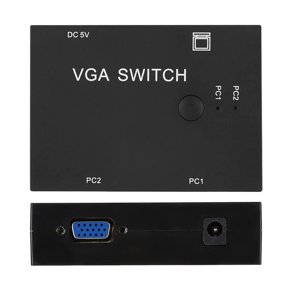 2포트 VGA 분배기 프레스 버튼 플러그 앤 플레이 비디오 선택기 스위처 장거리 2입력 1출력 VGA 스위치 박스 호스트 스위치