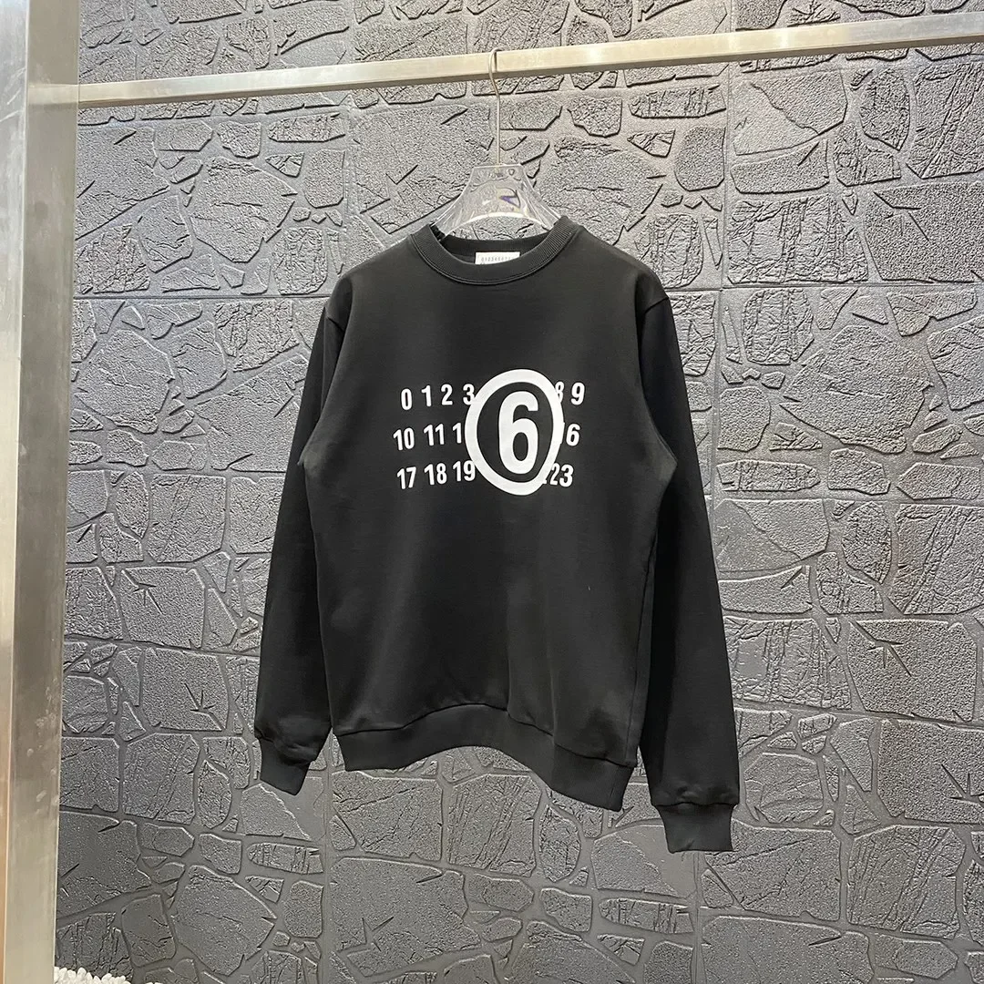 

Luxury Pullover Mm6 Digital Embossed Round Neck Sweatshirt Loose Couple's Oversized Tops Hoodie Streetwear