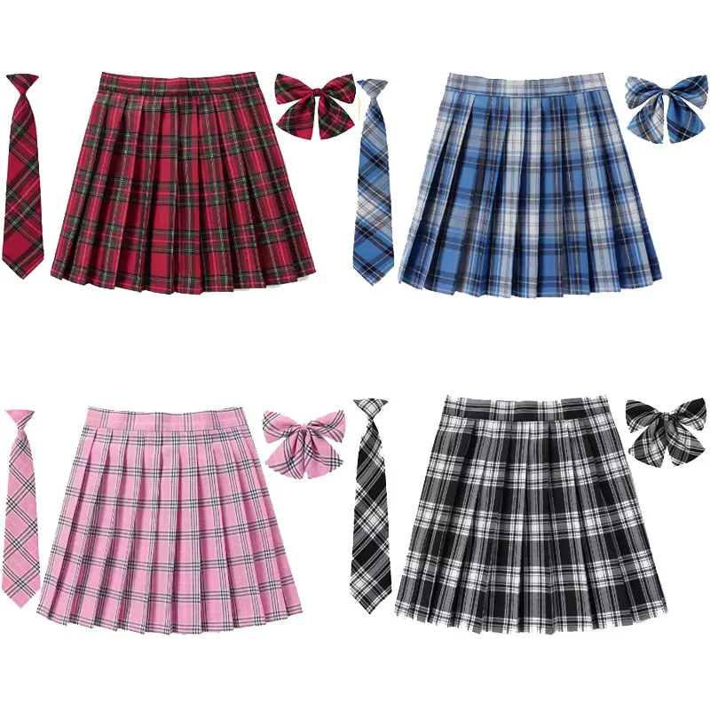 Xs- 5Xl Gonna A Pieghe Scozzese Da Donna Con Cravatta Papillon Harajuku Preppy Mini Uniformi Scolastiche Giapponesi Ragazze Estate Jupe Gonna Kawaii