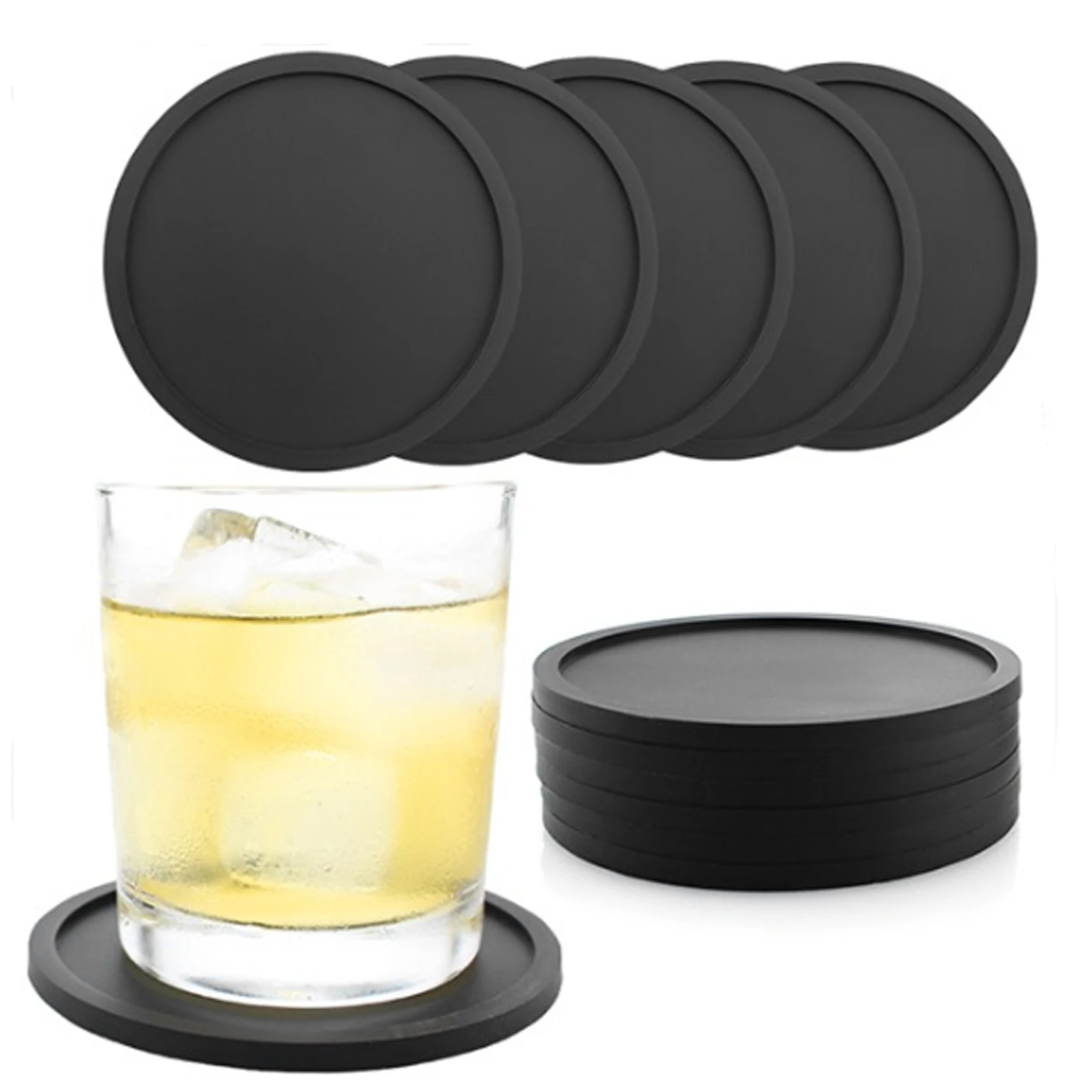 4pcs In a Set w/ Holder for Any Cup Size Silicone Drink Coaster 